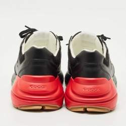 Pre Owned Gucci Black Leather and Mesh Web Rhyton Sneakers Size 41