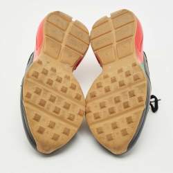 Pre Owned Gucci Black Leather and Mesh Web Rhyton Sneakers Size 41