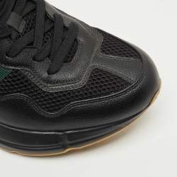 Pre Owned Gucci Black Leather and Mesh Web Rhyton Sneakers Size 41