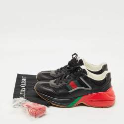 Pre Owned Gucci Black Leather and Mesh Web Rhyton Sneakers Size 41
