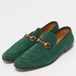 Pre Owned Gucci Green Suede Horsebit Loafers Size 46