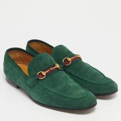 Pre Owned Gucci Green Suede Horsebit Loafers Size 46
