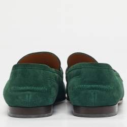 Pre Owned Gucci Green Suede Horsebit Loafers Size 46