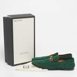 Pre Owned Gucci Green Suede Horsebit Loafers Size 46