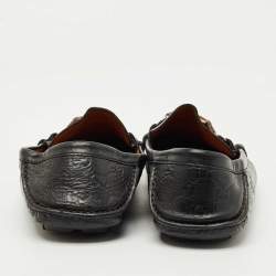 Pre Owned Gucci Black Leather Horsebit Web Detail Driver Loafers Size 45