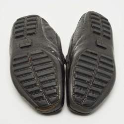 Pre Owned Gucci Black Leather Horsebit Web Detail Driver Loafers Size 45