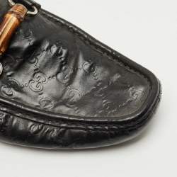 Pre Owned Gucci Black Leather Horsebit Web Detail Driver Loafers Size 45