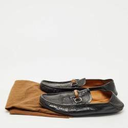 Pre Owned Gucci Black Leather Horsebit Web Detail Driver Loafers Size 45