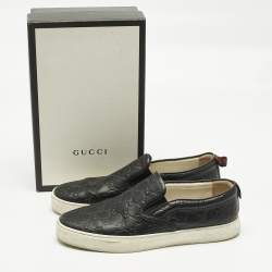 Pre Owned Gucci Black GG Supreme Leather Slip On Sneakers Size 44