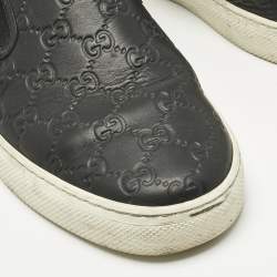 Pre Owned Gucci Black GG Supreme Leather Slip On Sneakers Size 44