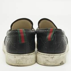 Pre Owned Gucci Black GG Supreme Leather Slip On Sneakers Size 44