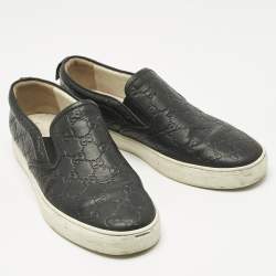 Pre Owned Gucci Black GG Supreme Leather Slip On Sneakers Size 44