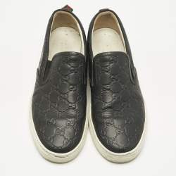Pre Owned Gucci Black GG Supreme Leather Slip On Sneakers Size 44