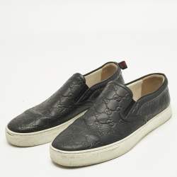 Pre Owned Gucci Black GG Supreme Leather Slip On Sneakers Size 44