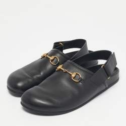 Pre Owned Gucci Black Leather Horsebit River Slingback Slippers Size 42