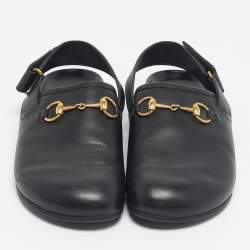 Pre Owned Gucci Black Leather Horsebit River Slingback Slippers Size 42
