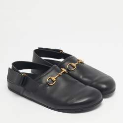 Pre Owned Gucci Black Leather Horsebit River Slingback Slippers Size 42