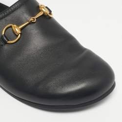 Pre Owned Gucci Black Leather Horsebit River Slingback Slippers Size 42