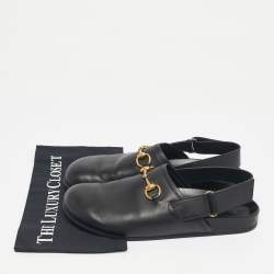 Pre Owned Gucci Black Leather Horsebit River Slingback Slippers Size 42