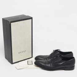 Pre Owned Gucci Black Leather Lace Up Oxfords Size 45