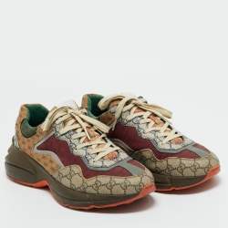 Pre Owned Gucci Multicolor GG Supreme Canvas and Leather Rhyton Sneakers Size 42