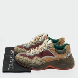 Pre Owned Gucci Multicolor GG Supreme Canvas and Leather Rhyton Sneakers Size 42