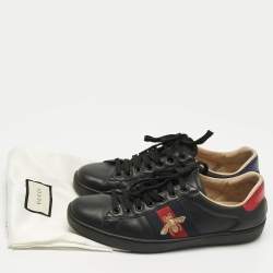 Pre Owned Gucci Black Leather Ace Lace Up Sneakers Size 41.5