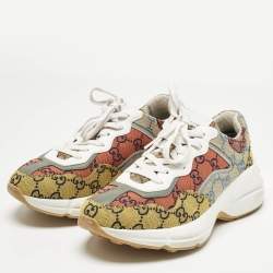 Pre Owned Gucci Multicolor GG Canvas and Leather Rhyton Sneakers Size 39