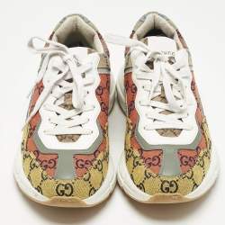 Pre Owned Gucci Multicolor GG Canvas and Leather Rhyton Sneakers Size 39