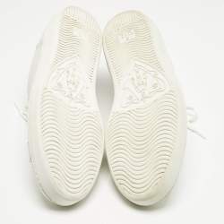 Pre Owned حذاء رياضي غوتشي جلد أبيض/رمادي منقوش جي جي ايس مقاس 44.5