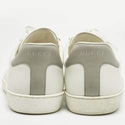 Pre Owned حذاء رياضي غوتشي جلد أبيض/رمادي منقوش جي جي ايس مقاس 44.5