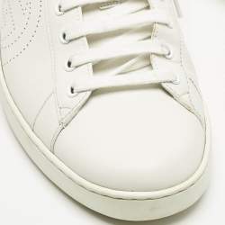 Pre Owned حذاء رياضي غوتشي جلد أبيض/رمادي منقوش جي جي ايس مقاس 44.5