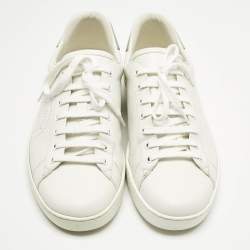 Pre Owned حذاء رياضي غوتشي جلد أبيض/رمادي منقوش جي جي ايس مقاس 44.5