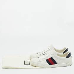 Pre Owned Gucci White Python Embossed Leather Web Ace Lace Up Sneakers Size 45.5