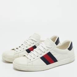 Pre Owned Gucci White Python Embossed Leather Web Ace Lace Up Sneakers Size 45.5