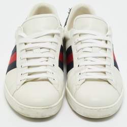 Pre Owned Gucci White Python Embossed Leather Web Ace Lace Up Sneakers Size 45.5