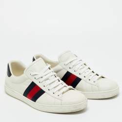 Pre Owned Gucci White Python Embossed Leather Web Ace Lace Up Sneakers Size 45.5