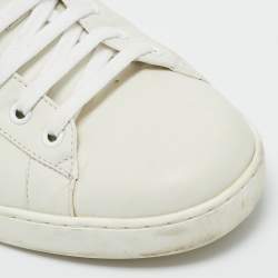 Pre Owned Gucci White Python Embossed Leather Web Ace Lace Up Sneakers Size 45.5