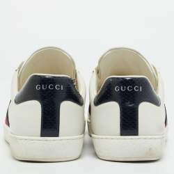 Pre Owned Gucci White Python Embossed Leather Web Ace Lace Up Sneakers Size 45.5