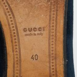 Pre Owned Gucci Blue Leather and Suede Jordaan Horsebit Loafers Size 40