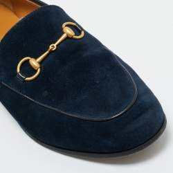 Pre Owned Gucci Blue Leather and Suede Jordaan Horsebit Loafers Size 40