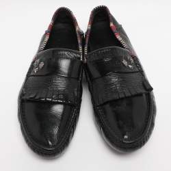 Pre Owned Gucci Black Patent Leather Hysteria Fringe Loafers Size 43.5