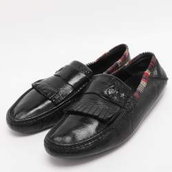 Pre Owned Gucci Black Patent Leather Hysteria Fringe Loafers Size 43.5