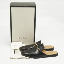 Pre Owned Gucci Black Leather Princetown Flat Mules Size 43