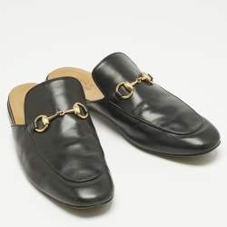 Pre Owned Gucci Black Leather Princetown Flat Mules Size 43