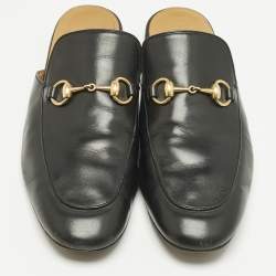 Pre Owned Gucci Black Leather Princetown Flat Mules Size 43