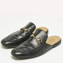 Pre Owned Gucci Black Leather Princetown Flat Mules Size 43