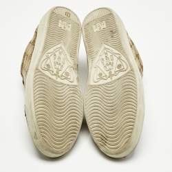 Pre Owned Gucci Beige/Purple Canvas and Leather Guccissima Lace Up Sneakers Size 41