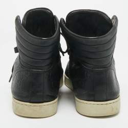 Pre Owned Gucci Black Guccissima Leather Web Detail High-Top Sneakers Size 40
