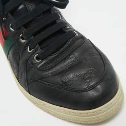 Pre Owned Gucci Black Guccissima Leather Web Detail High-Top Sneakers Size 40